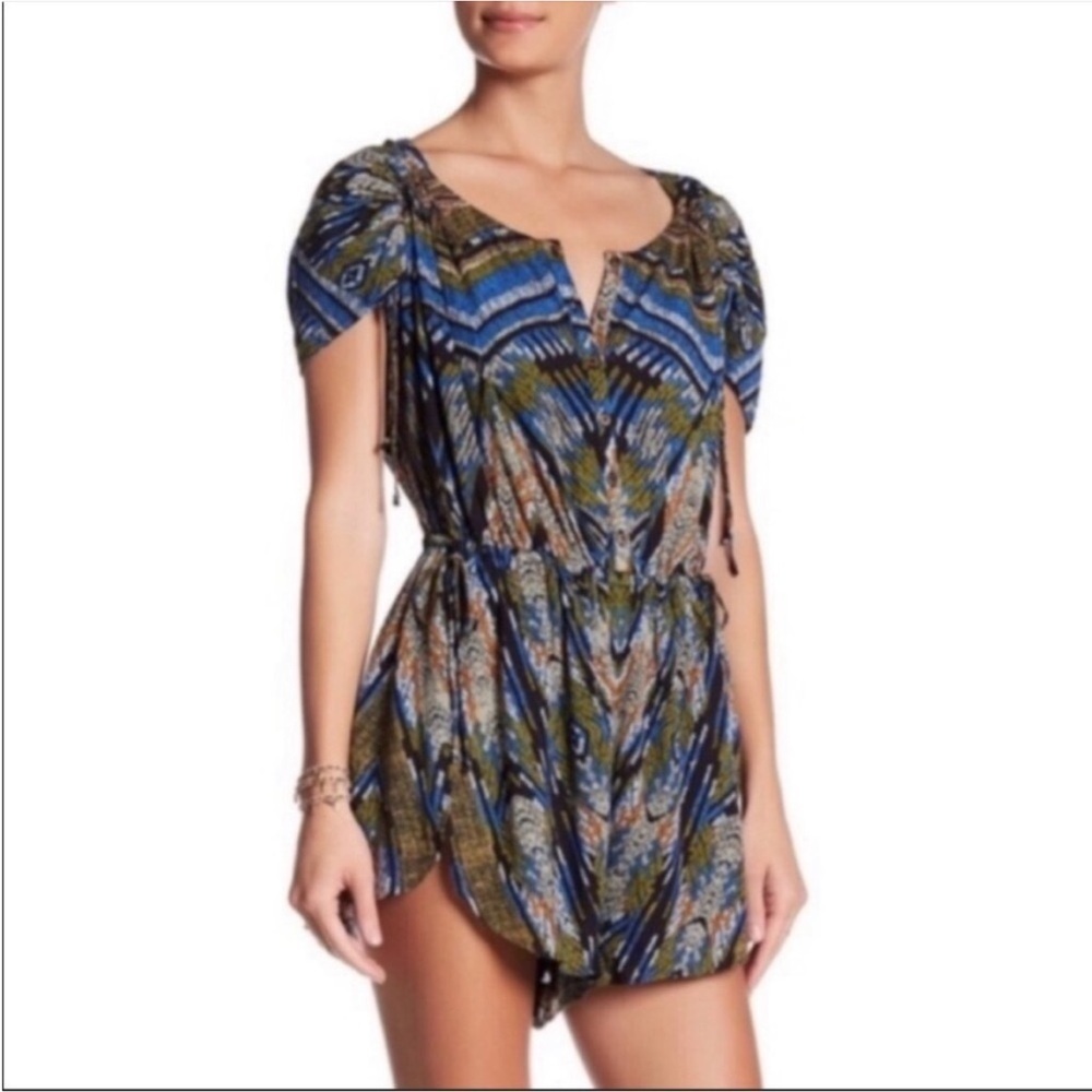 🔥 Free People Dream All Night blue abstract romper Small/Med